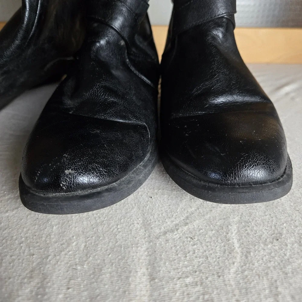 White Mountain Lancelot Tall Boots Womens 8M-WC Black Slouchy Buckle Moto